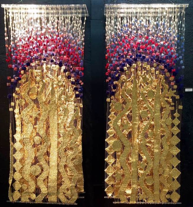 Angel's Wings diptych, available sculptural multilayer tapestry by Susan Klebanoff