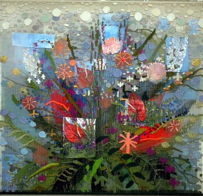 Exotic Floral, contemporary tapestry and fiber art by Susan Klebanoff