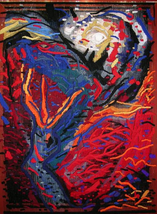 Phoenix, contemporary fiber art tapestry by Susan Klebanoff